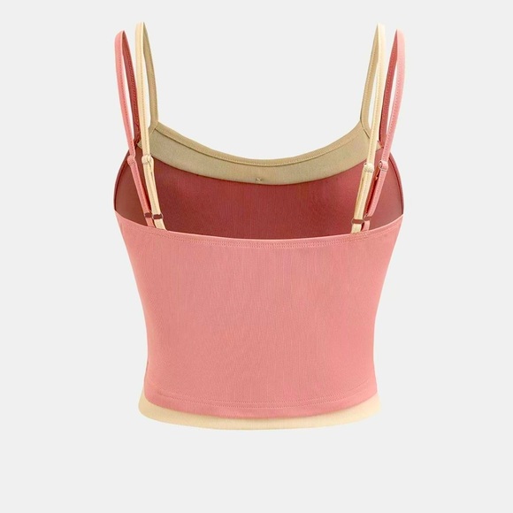Pink and Cream Double Strap Tank Top Boutique New - Picture 2 of 5